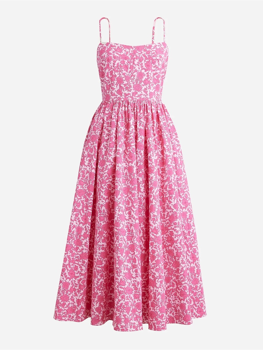 NWT - J. Crew - A-line Cotton Poplin Midi Dress in Rosebud Floral Cupcakes Blush - Picture 3 of 12